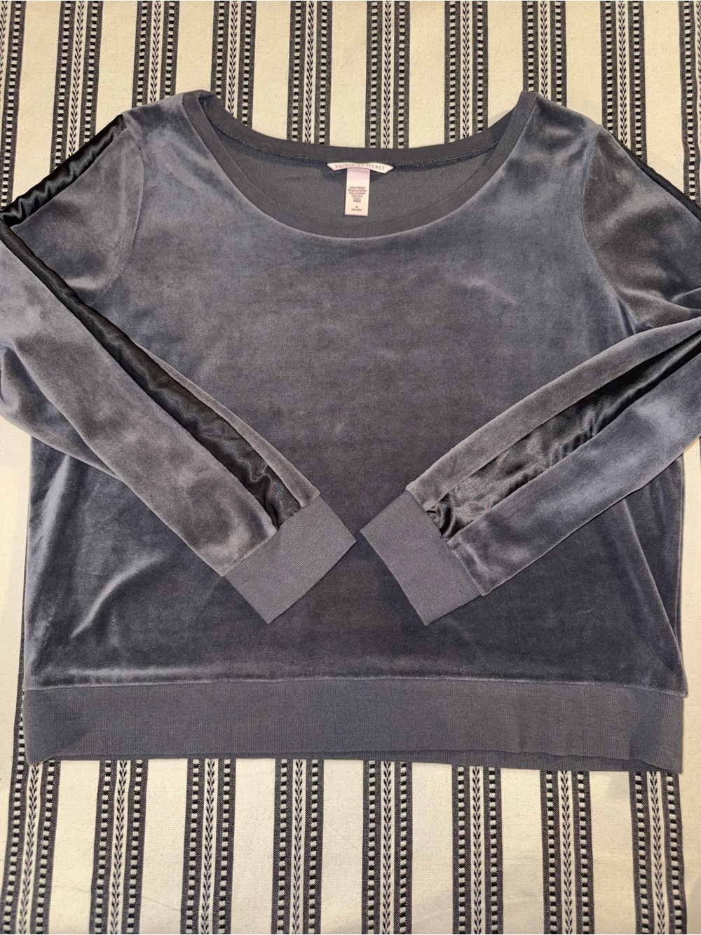Victoria's Secret Velvet and Satin Stripe Scoop Neck Top in Charcoal Gray, M